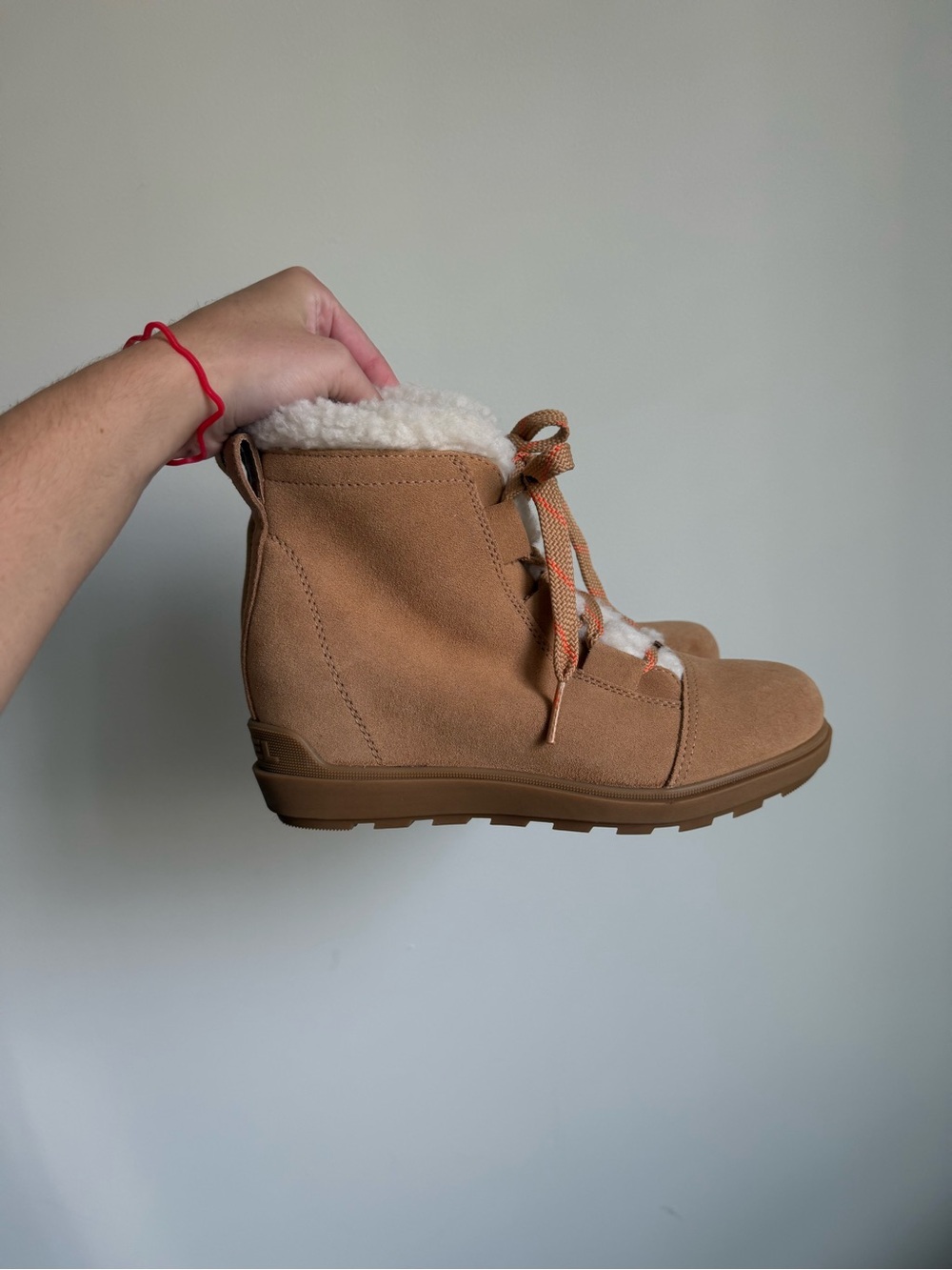 Sorel Women's Tan Suede Lace-Up Shearling-Trim wedge Boot/sneaker - Picture 3 of 5